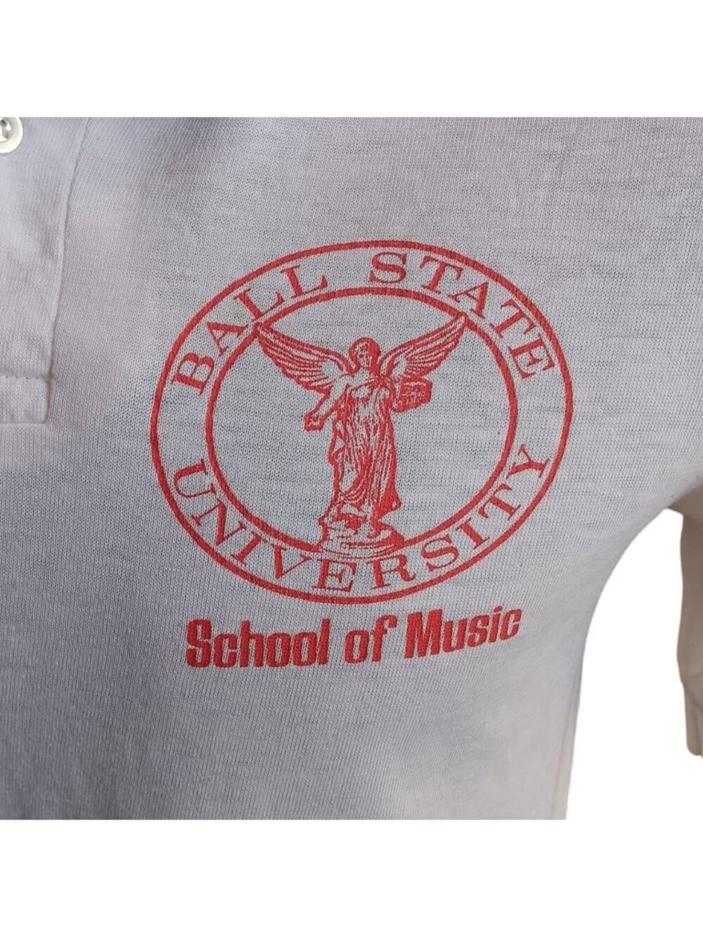 True Vintage Polo Shirt Medium Single stitch 80s WHITE BALL STATE UNIVERSITY